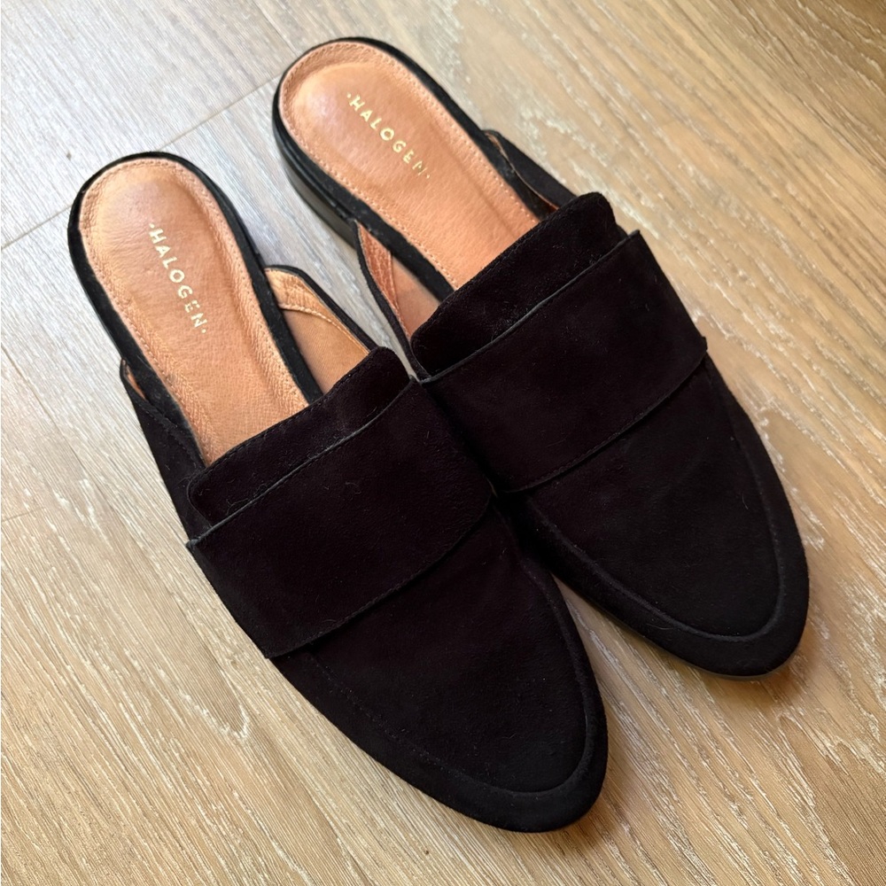Halogen Black Suede Slip-On Mules